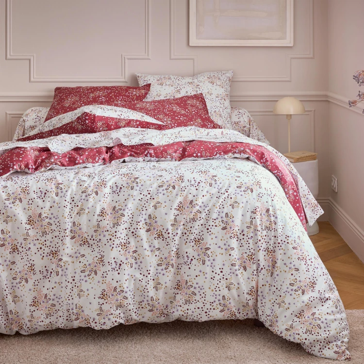 Parure de lit 3 pièces réversible satin de coton 110 fils floral housse + taies