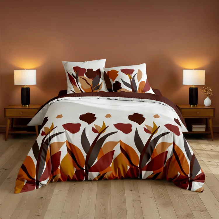 Conjunto de cama de 3 peças, 100 % algodão, com padrão floral: capa de edredão + fronhas