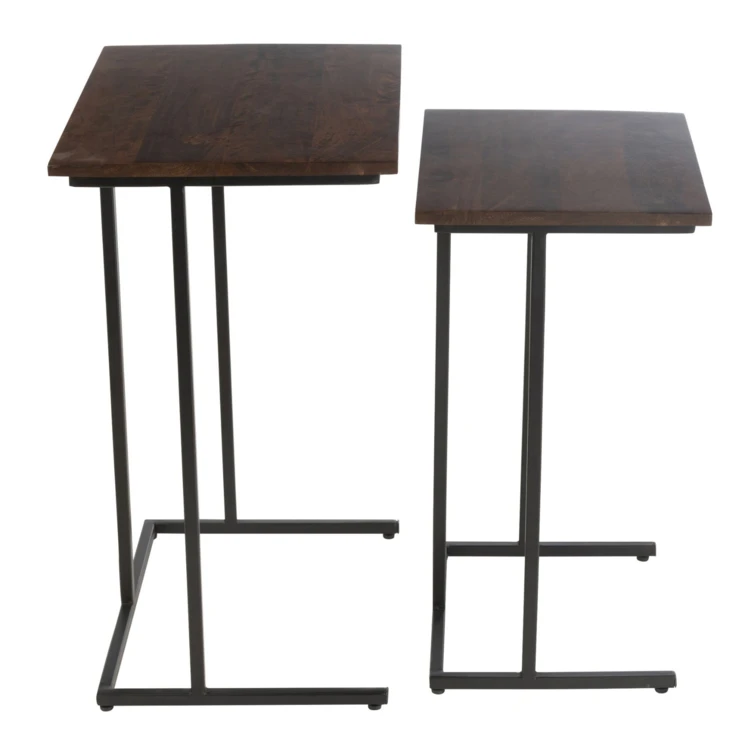 Set de 2 tables d’appoint rectangulaires en bois de manguier et métal