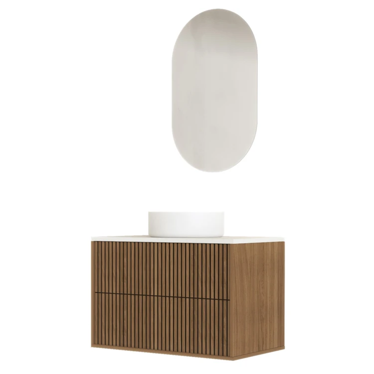 Mobile bagno sospeso con frontale dentellato, lavabo/i rotondo/i e specchio/i ovale/i