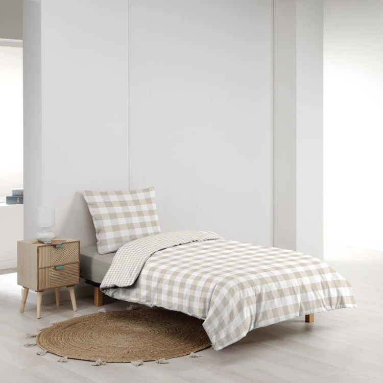 Parure de lit 2 pièces 100 % coton imprimé à carreaux housse + taie