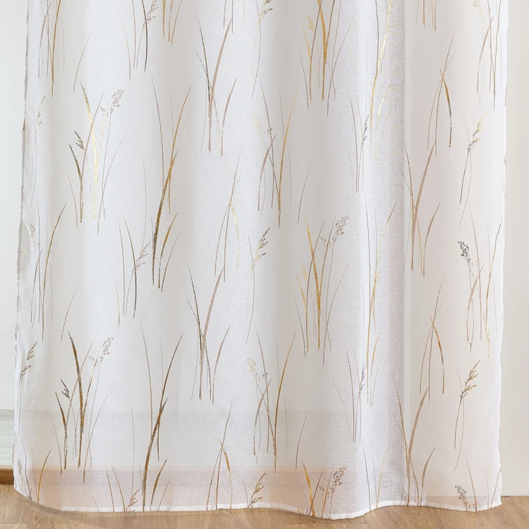 Vitrage met bladmotief print en ringen