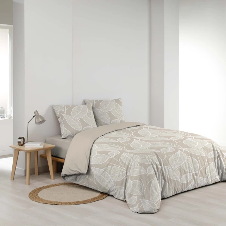 Juego de sábanas de 3 piezas de algodón con estampado de hojas + fundas de almohada