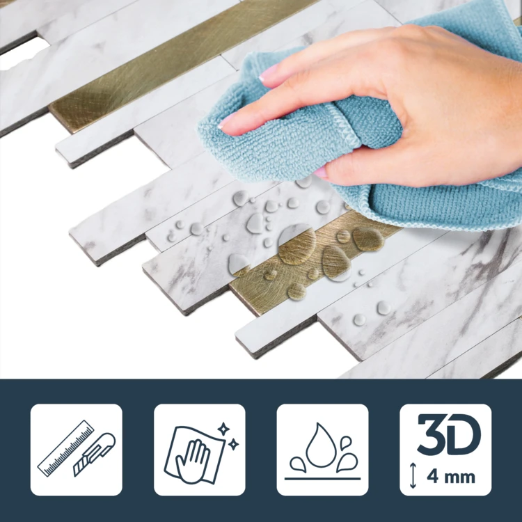 4er-Set selbstklebende 3D-Wanddekorationen mit Lamellenmuster