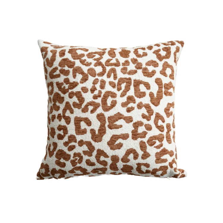 Almofada decorativa quadrada em jacquard de chenille com padrão de leopardo