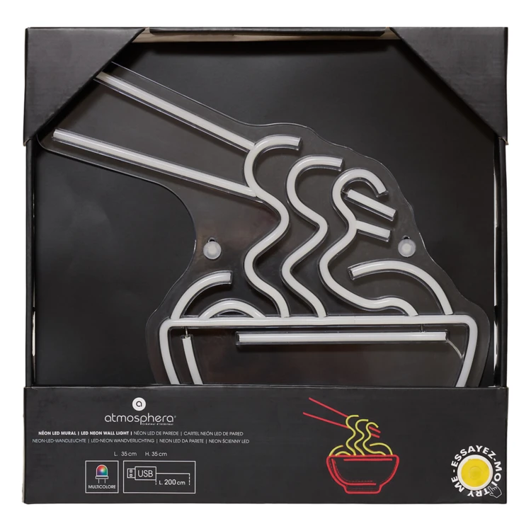 Neon LED de parede com forma de taça de macarrão