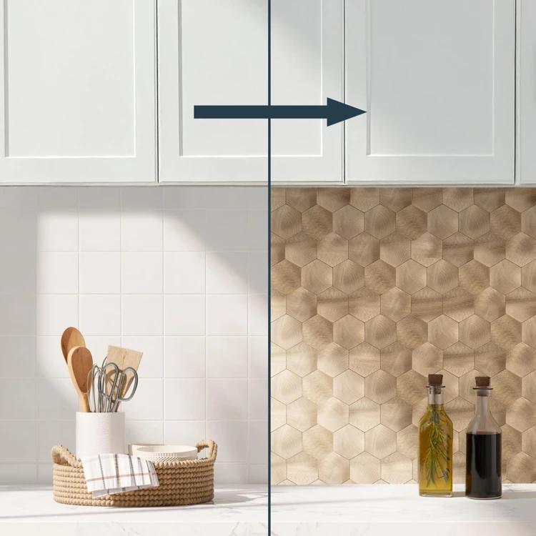 Lot de 4 crédences adhésives murales 3D effet carrelage hexagonal