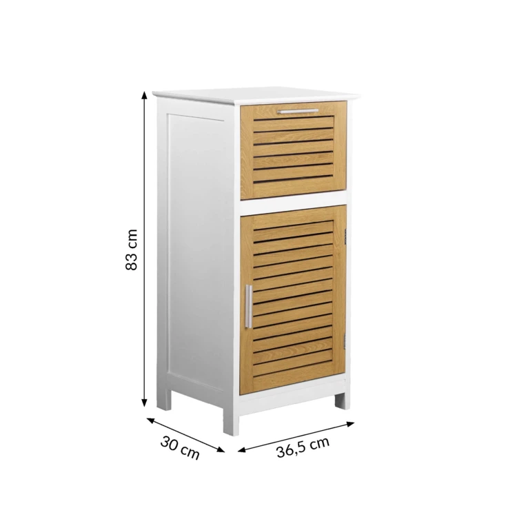 Meuble bas de salle de bain avec porte à lames et rangement