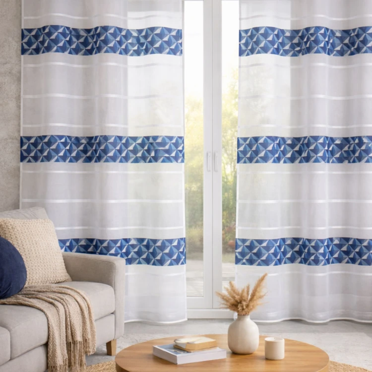 Voilage jacquard motifs bleus