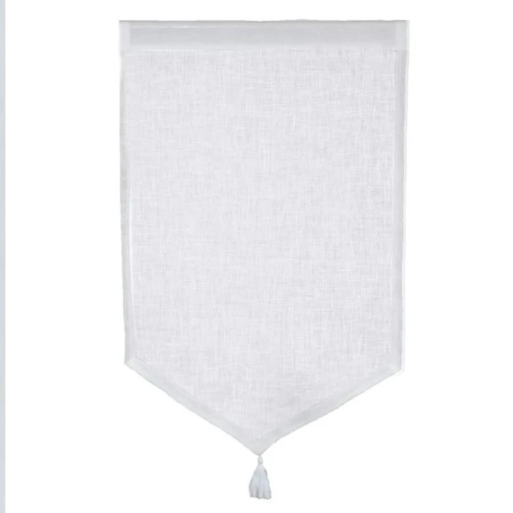 Par de cortinados pequenos em 100% linho com ponto e pompom