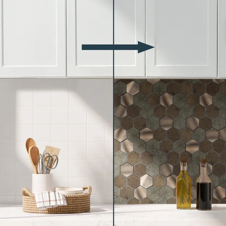 Lot de 4 crédences adhésives murales 3D effet carrelage hexagonal