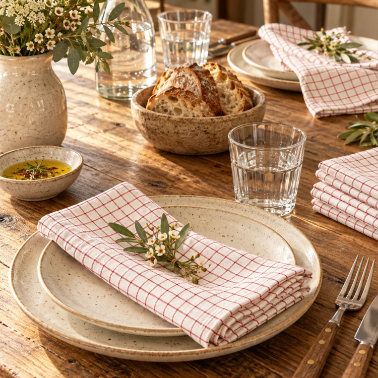 Serviette de table à carreaux en coton