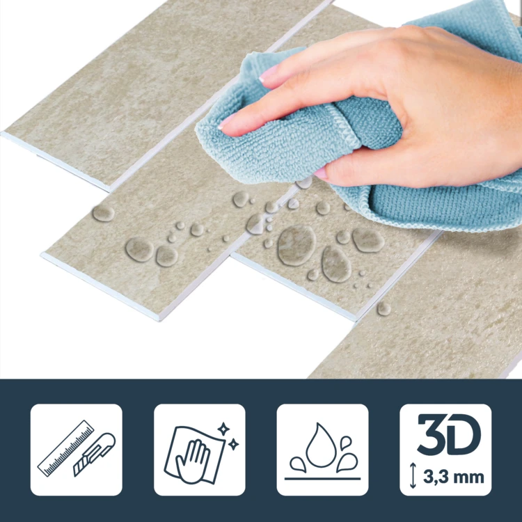 Lot de 4 crédences adhésives murales 3D effet pierre