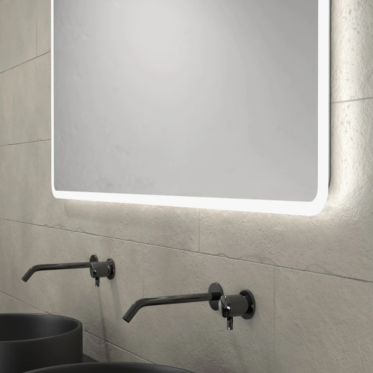 Móvel de casa de banho com 2 lavatórios redondos e 1 espelho LED retangular