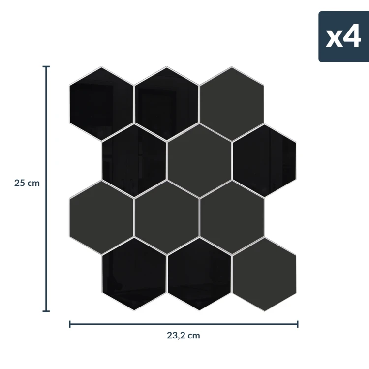 Lot de 4 crédences adhésives murales 3D effet carrelage hexagonal