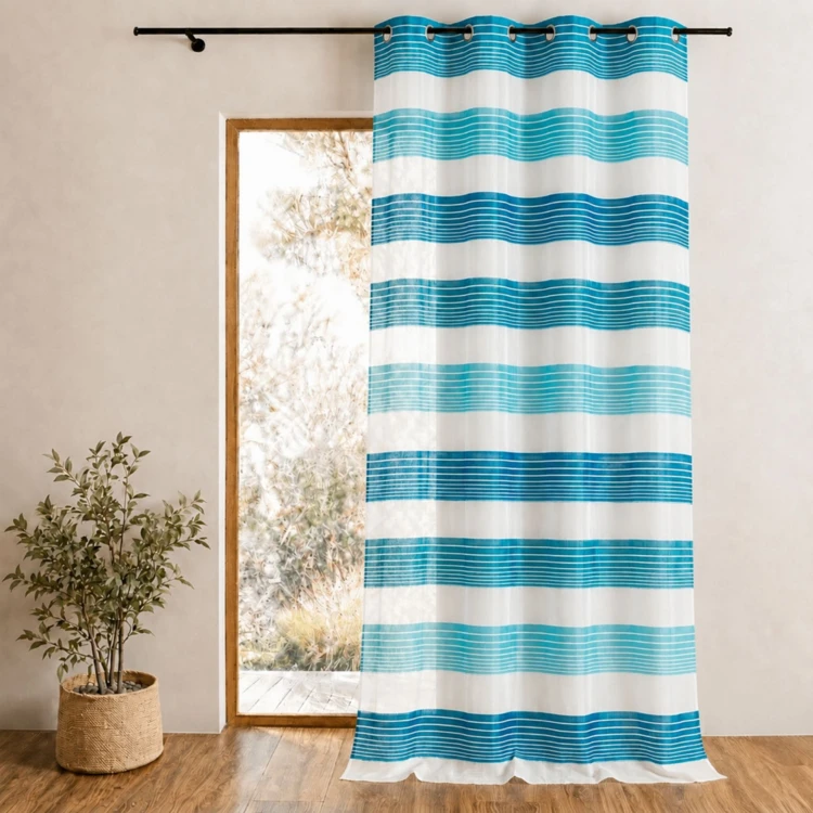 Organza-Vorhang mit feinen, farbigen Querstreifen