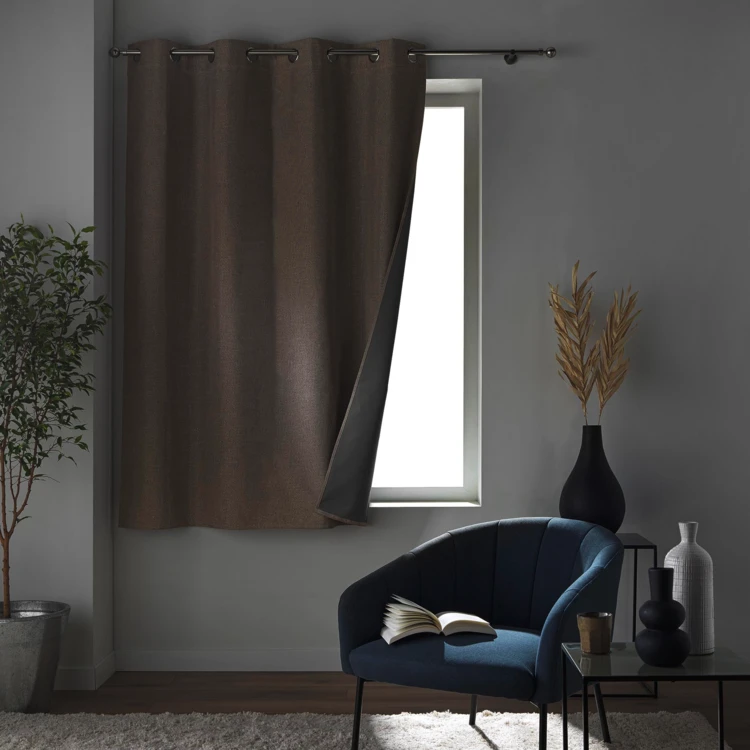 Rideau court occultant à œillets en chambray uni