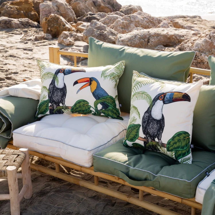 Coussin extérieur déperlant toucan