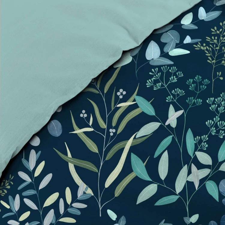 Parure de lit 3 pièces 100% coton à motif végétal housse + taies