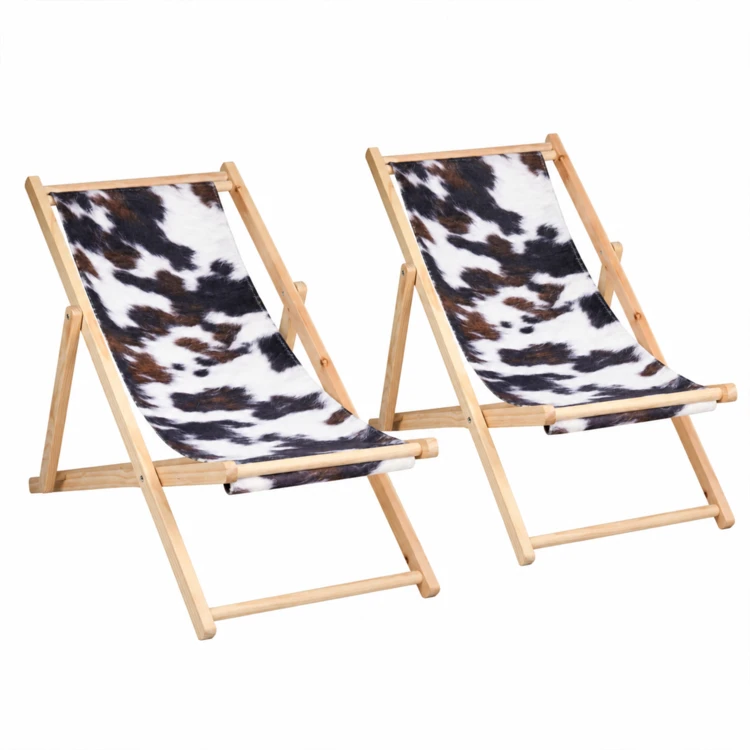 Lot de 2 chiliennes pliantes en bois à motif vache