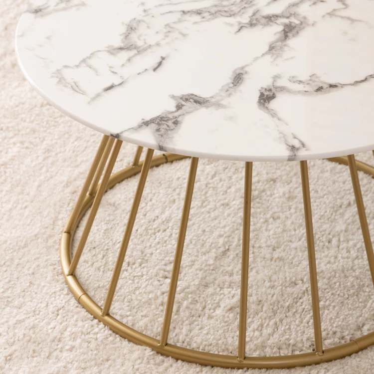 Table basse ronde en verre trempé effet marbre