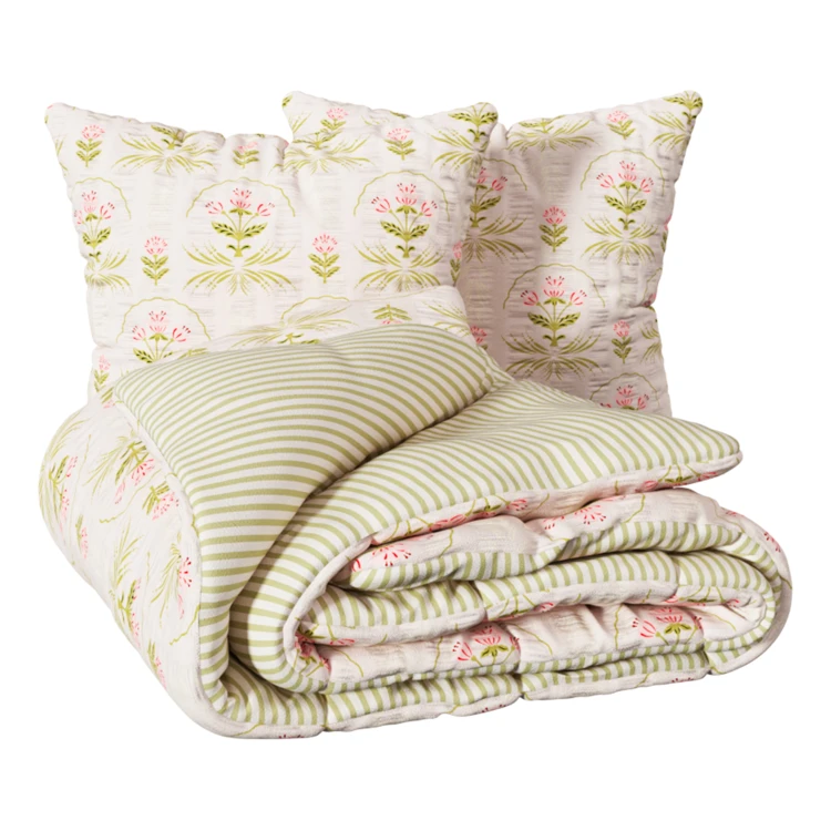 Parure de lit réversible texturée 3 pièces florale housse + taies