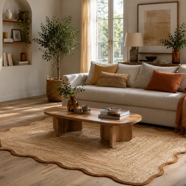 Geflochtener Wohnzimmerteppich mit Wellenfinish