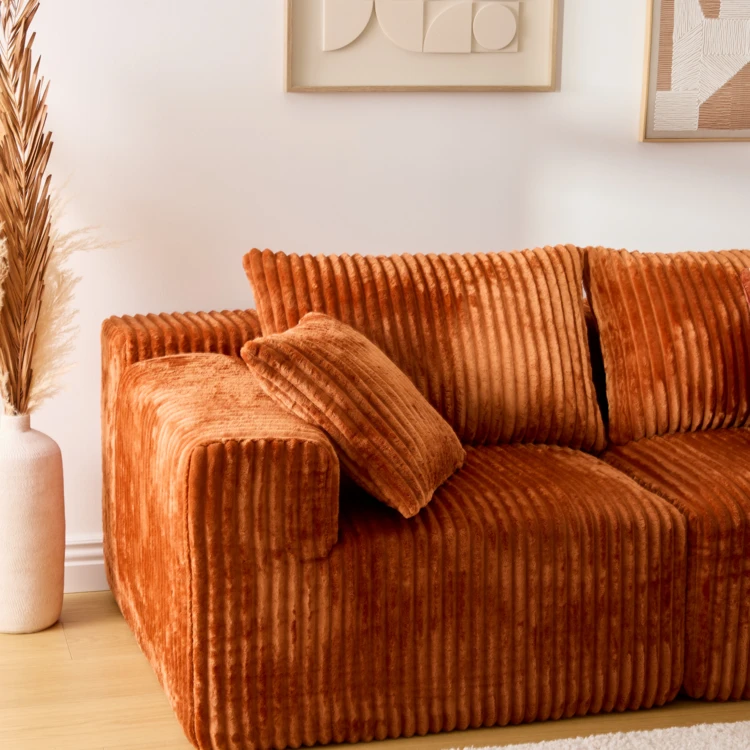 3-Sitzer-Ecksofa aus geripptem Stoff