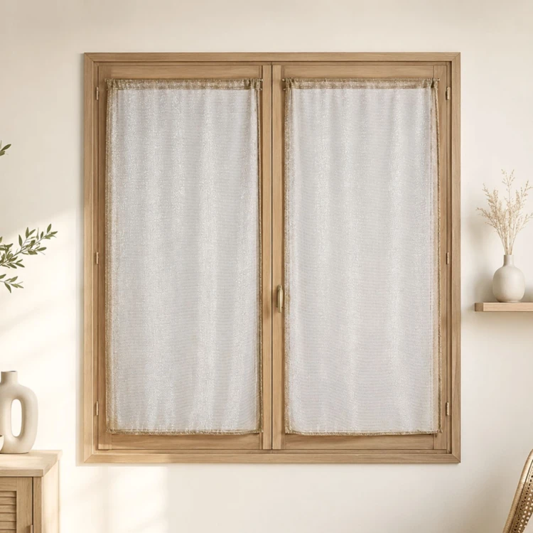 Par de visillos para ventanas con efecto de malla y hilos de lurex