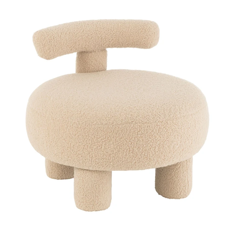 Pouf rond avec dossier en tissu bouclette