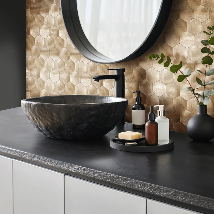 Lot de 4 crédences adhésives murales 3D effet carrelage hexagonal