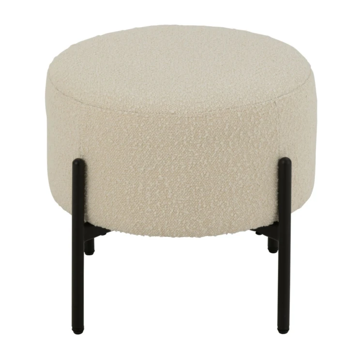 Petit tabouret rond en bois et tissu bouclette