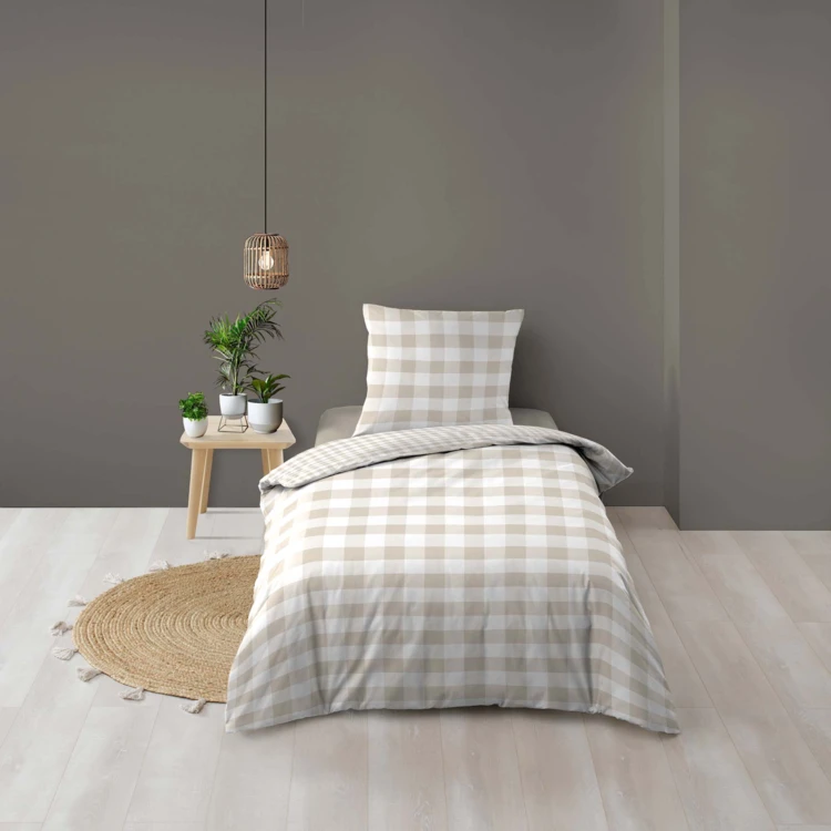 Parure de lit 2 pièces 100 % coton imprimé à carreaux housse + taie