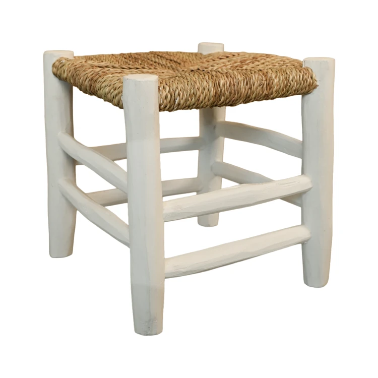 Taburete marroquí de madera blanca