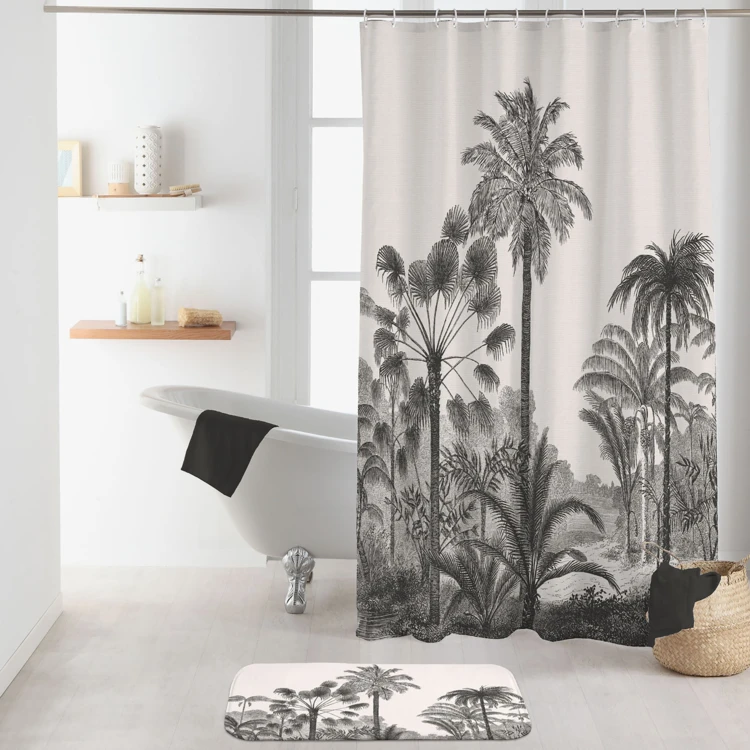 Rideau de douche imprimé tropical avec crochets