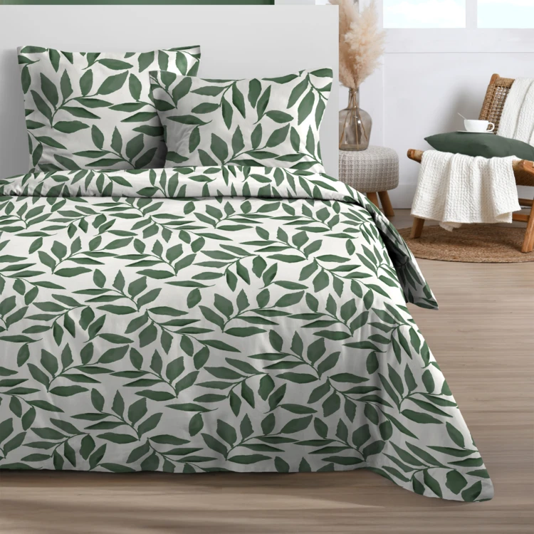 Parure de lit 3 pièces  microfibre feuillage housse + taies