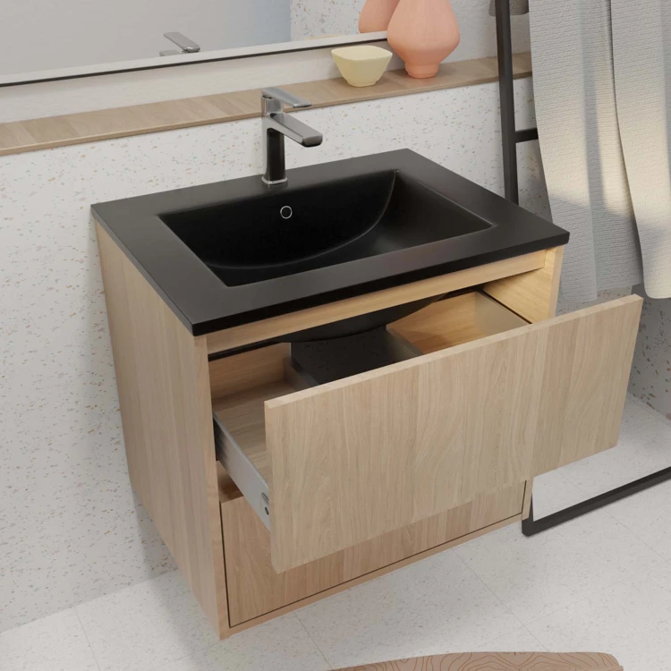 Meuble de salle de bains suspendu 2 tiroirs avec vasque