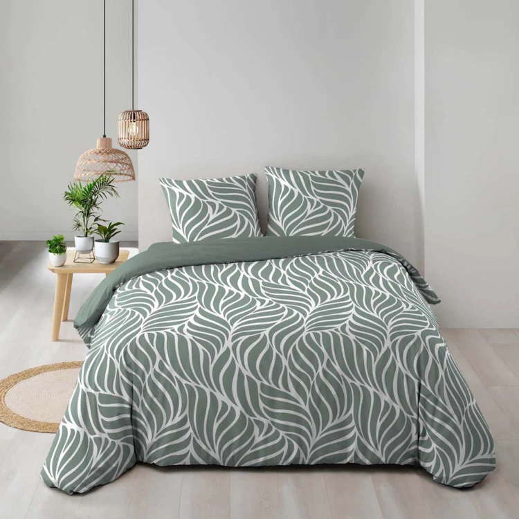 Parure de lit 3 pièces en coton feuille design housse + taies