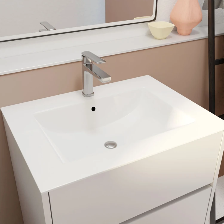 Mobile bagno con piedini, 3 cassetti e lavabo in ceramica