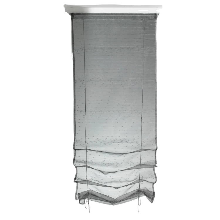 Pequena cortina de organza com padrão de gotas metálicas, para levantar