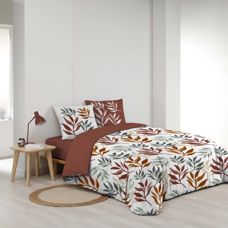 Conjunto de cama de 3 peças, 100 % algodão, com estampado vegetal: colcha + fronhas