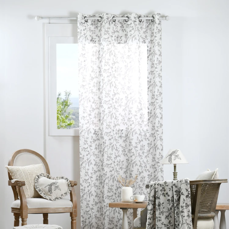 Tenda in cotone con occhielli e stampa floreale