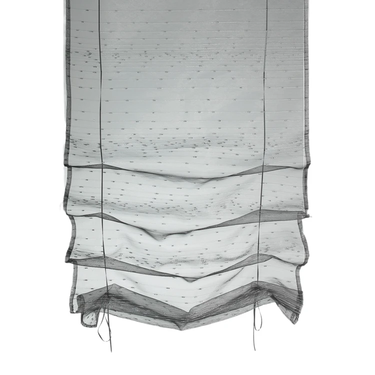 Pequena cortina de organza com padrão de gotas metálicas, para levantar