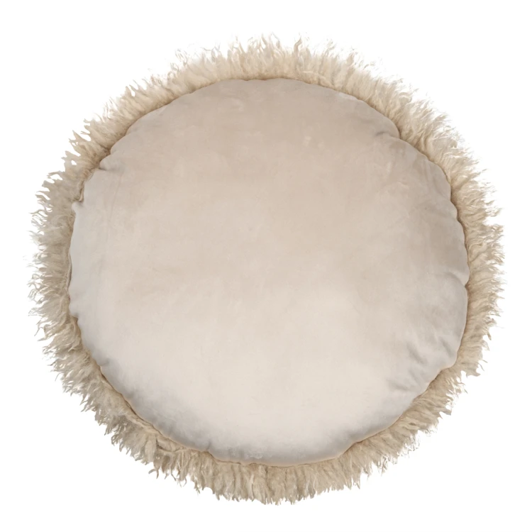 Coussin rond imitation fourrure longue