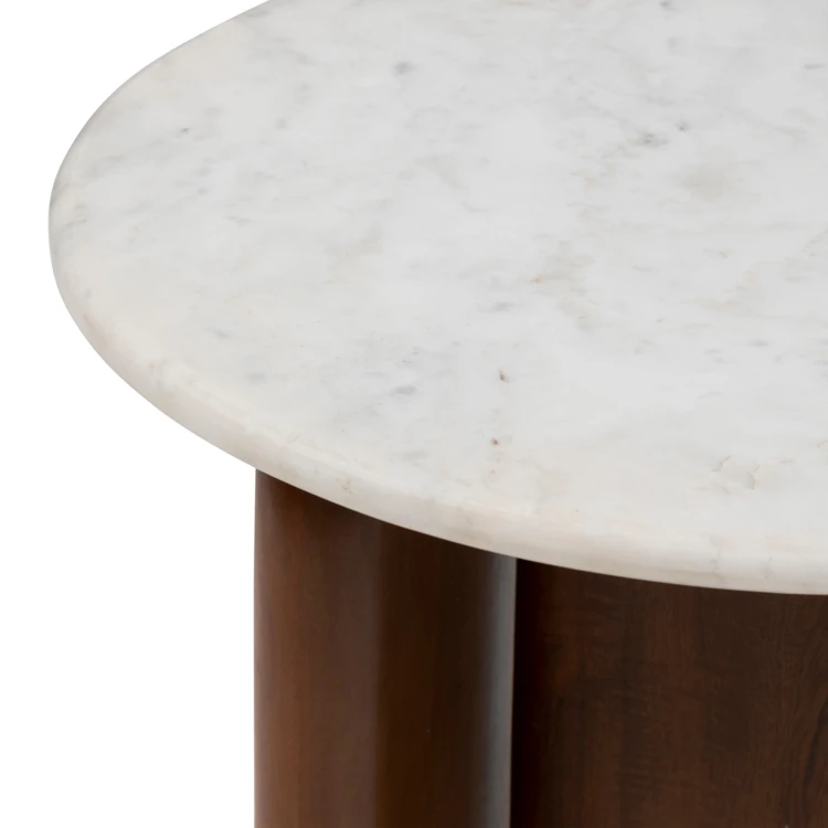 Mesa de café em mármore com base em madeira