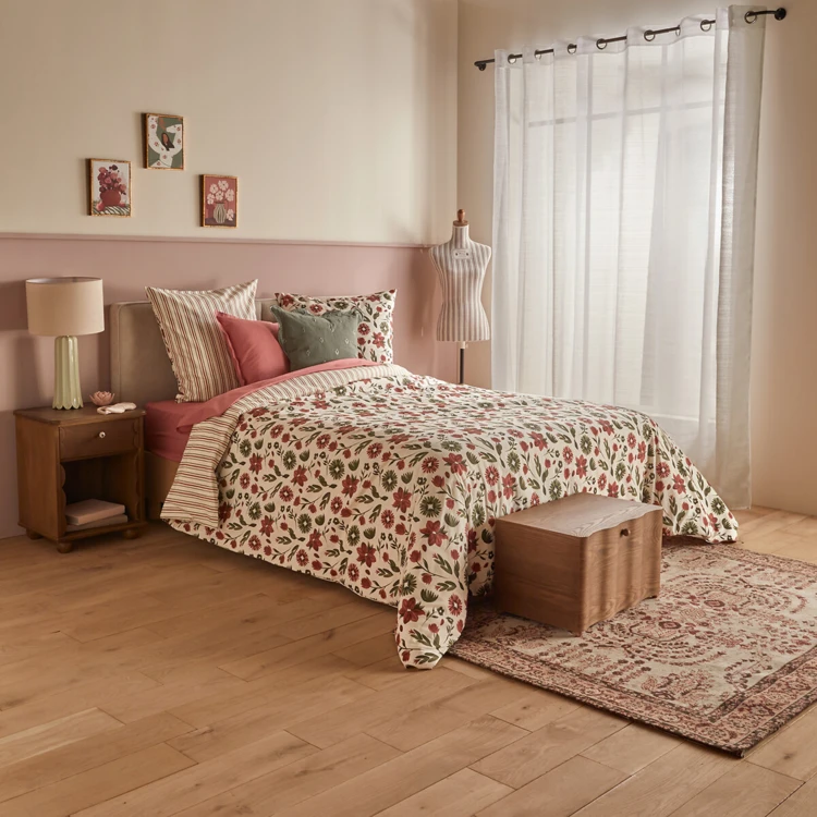 Juego de cama de 3 piezas reversible, de algodón de 57 hilos, con estampado floral