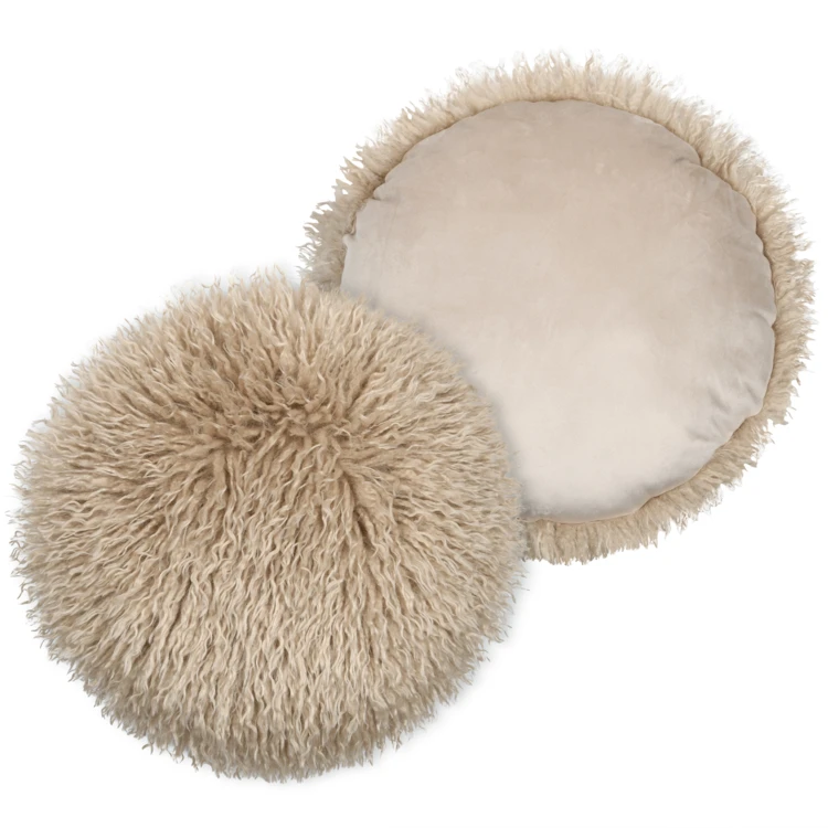 Coussin rond imitation fourrure longue