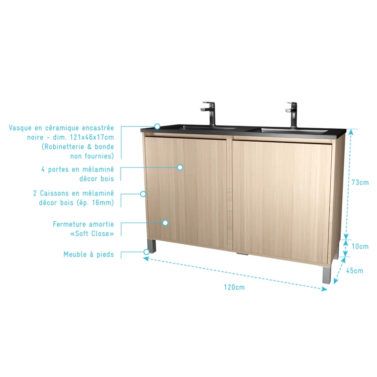 Meuble de salle de bains double vasque avec 4 portes