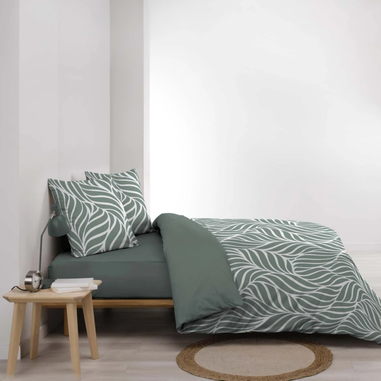 Parure de lit 3 pièces en coton feuille design housse + taies