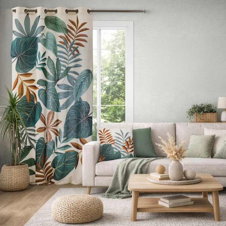 Coussin décoratif déhoussable en poly-lin imprimé à motif tropical